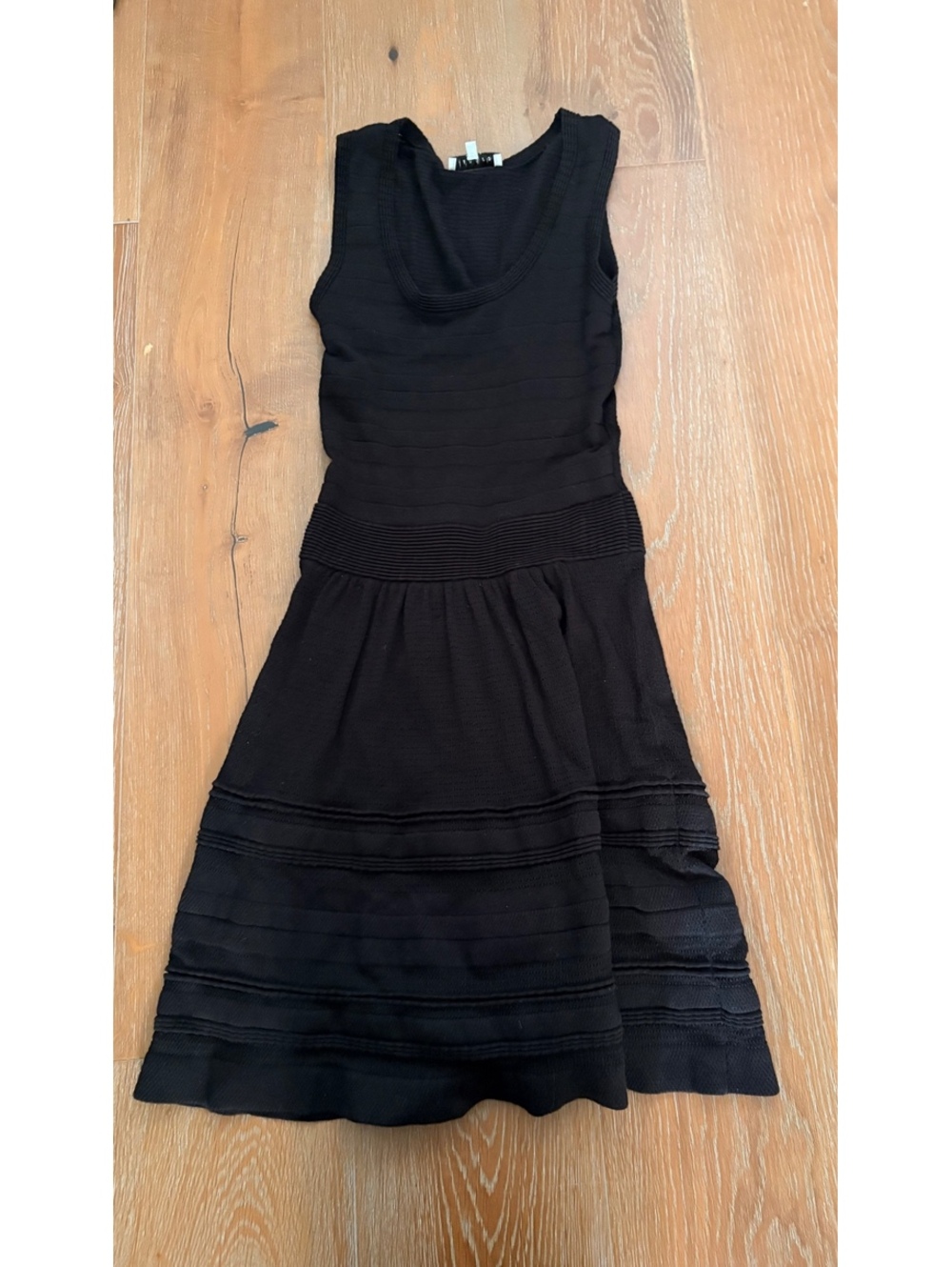 Sandro Black Sleeveless Knit Dress Textured Waist Parisian Chic Size 2